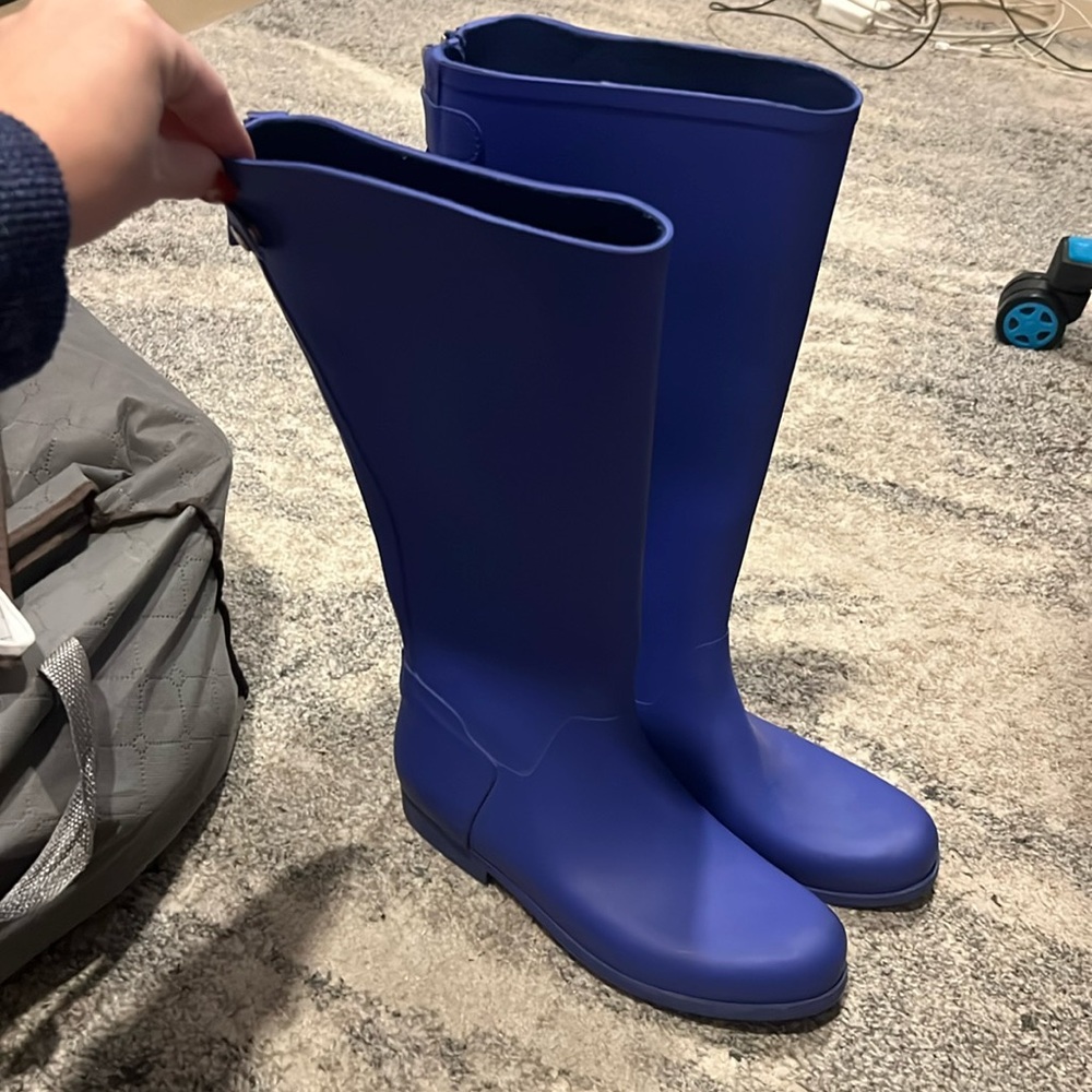 Blue rain boots